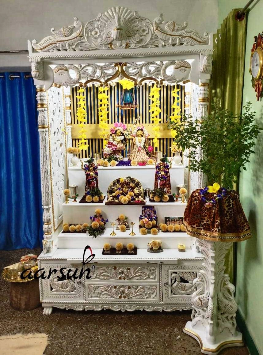 Beautiful Handcrafted White Wooden Temple YT-520 View 2