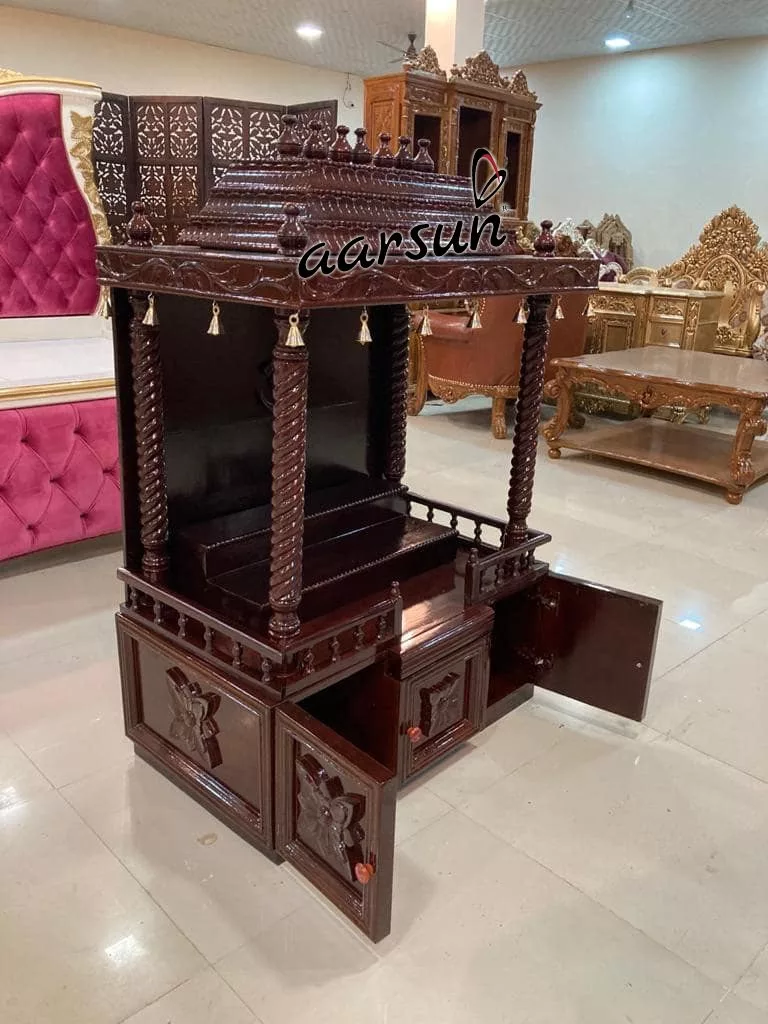 Wooden Temple with Brass Bells / Pooja Ghar MNDR-0403 View 2