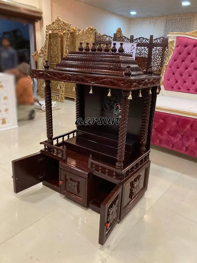 Wooden Temple with Brass Bells / Pooja Ghar MNDR-0403 View 4