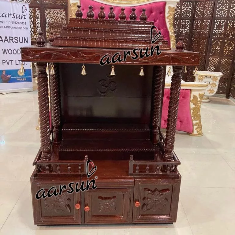 Wooden Temple with Brass Bells / Pooja Ghar MNDR-0403 View 6