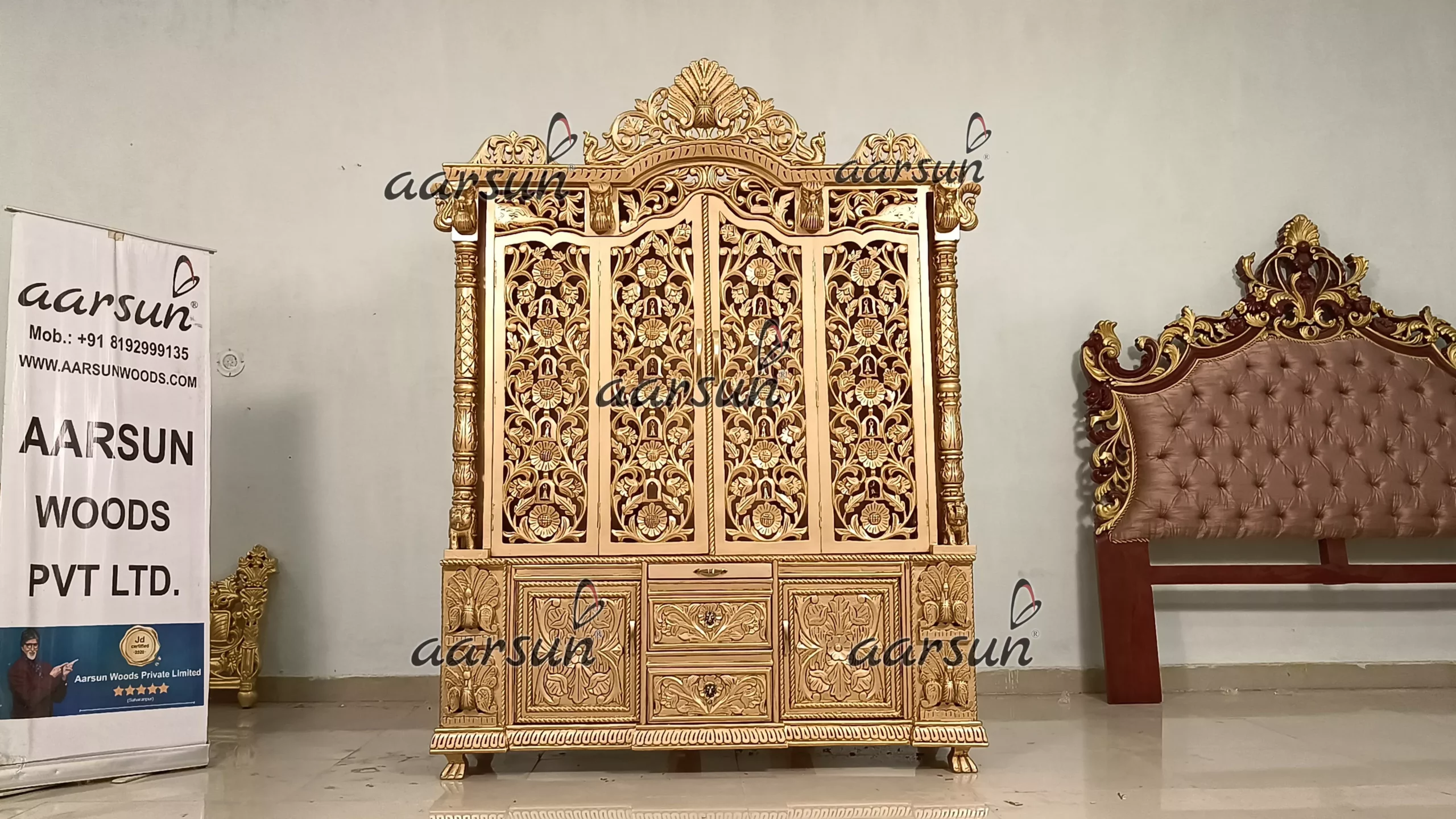 Carved Pooja Temple in Antique Gold YT-672 View 5