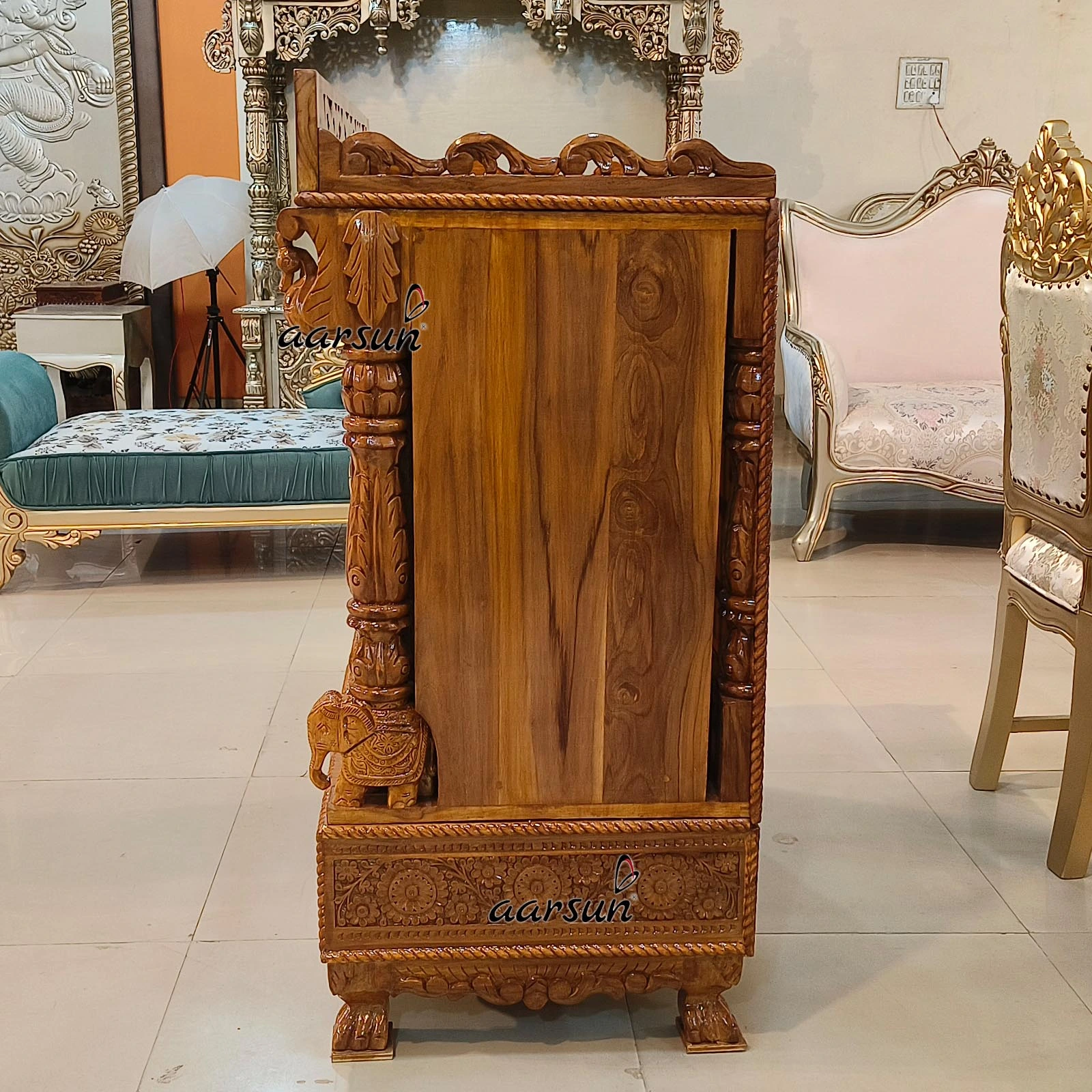 Classic Teakwood Temple with brass bells View 8