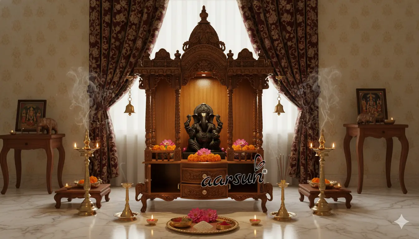 Handcrafted Wooden Temple with Doors & Bells YT-526