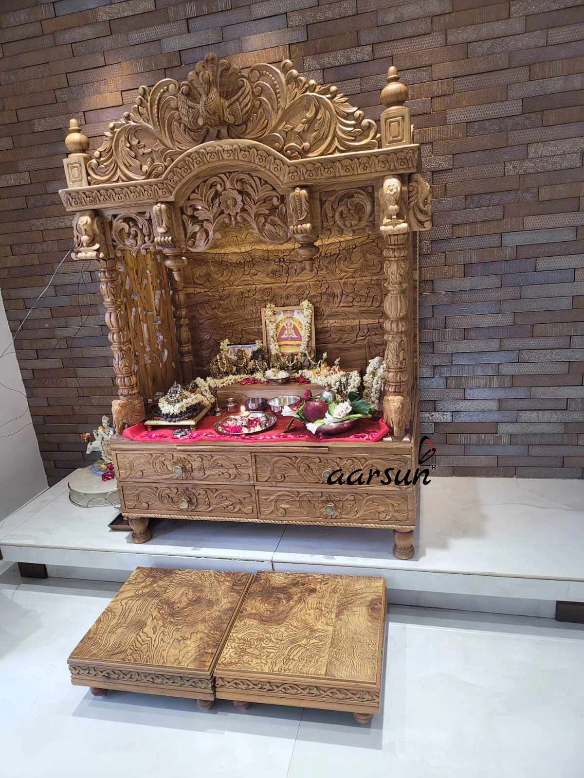 Designer Handcrafted Wooden Pooja Mandir View 2