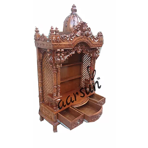 Designer Wooden Mandir in Teak Wood MNDR-0007 View 3