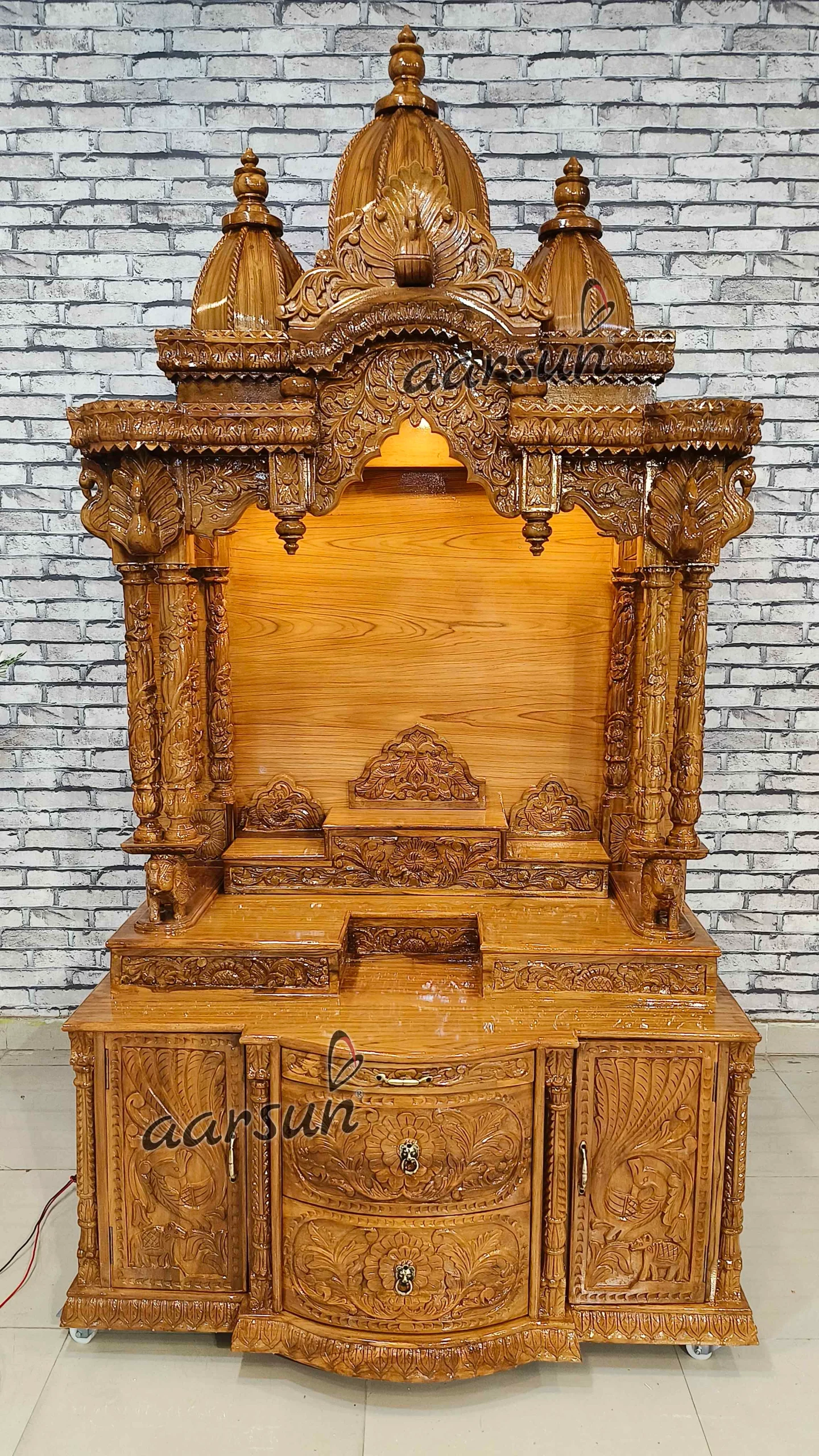 Easy-to-Move Wooden Big Temple for Home (LED And Wheels) View 2