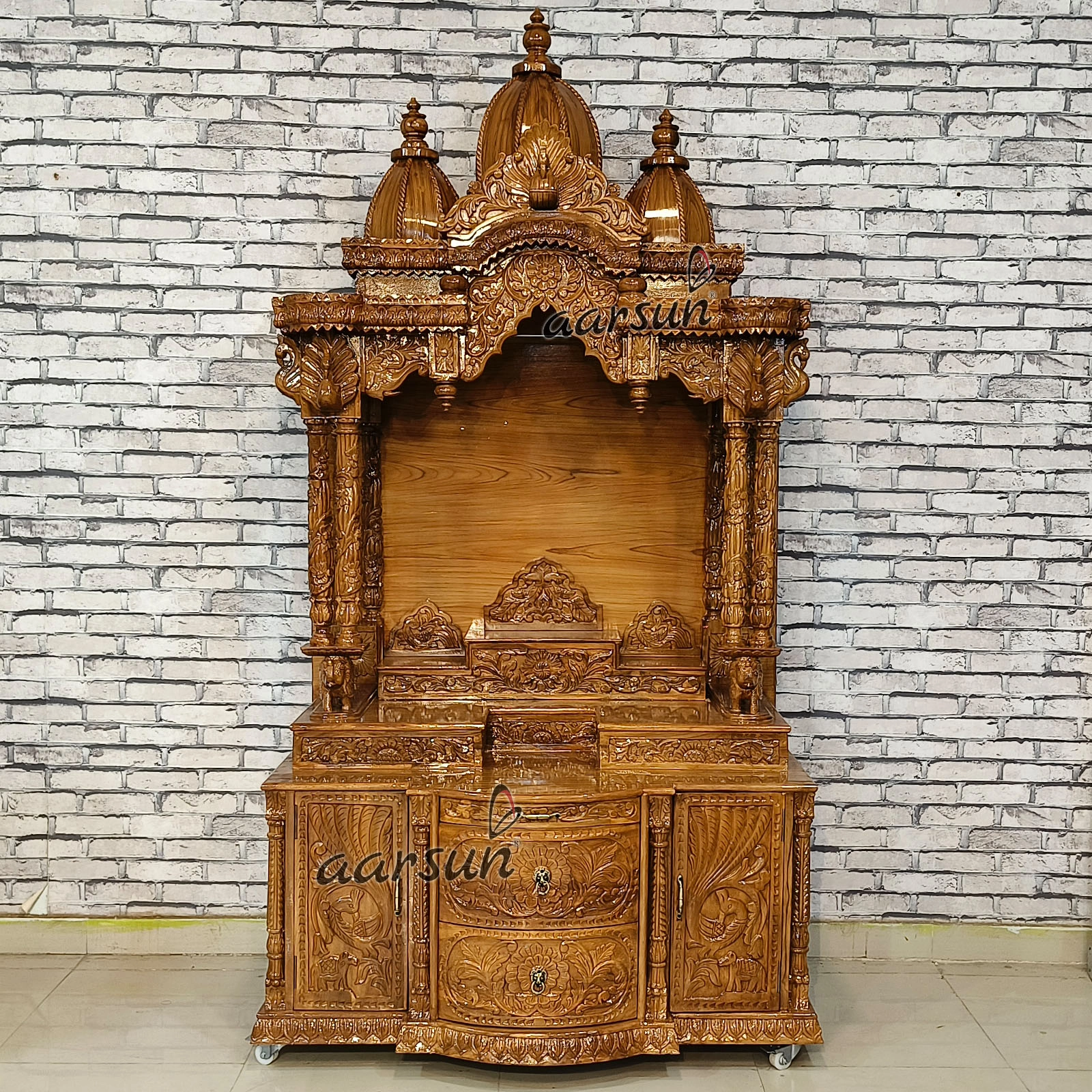 Easy-to-Move Wooden Big Temple for Home (LED And Wheels) View 16