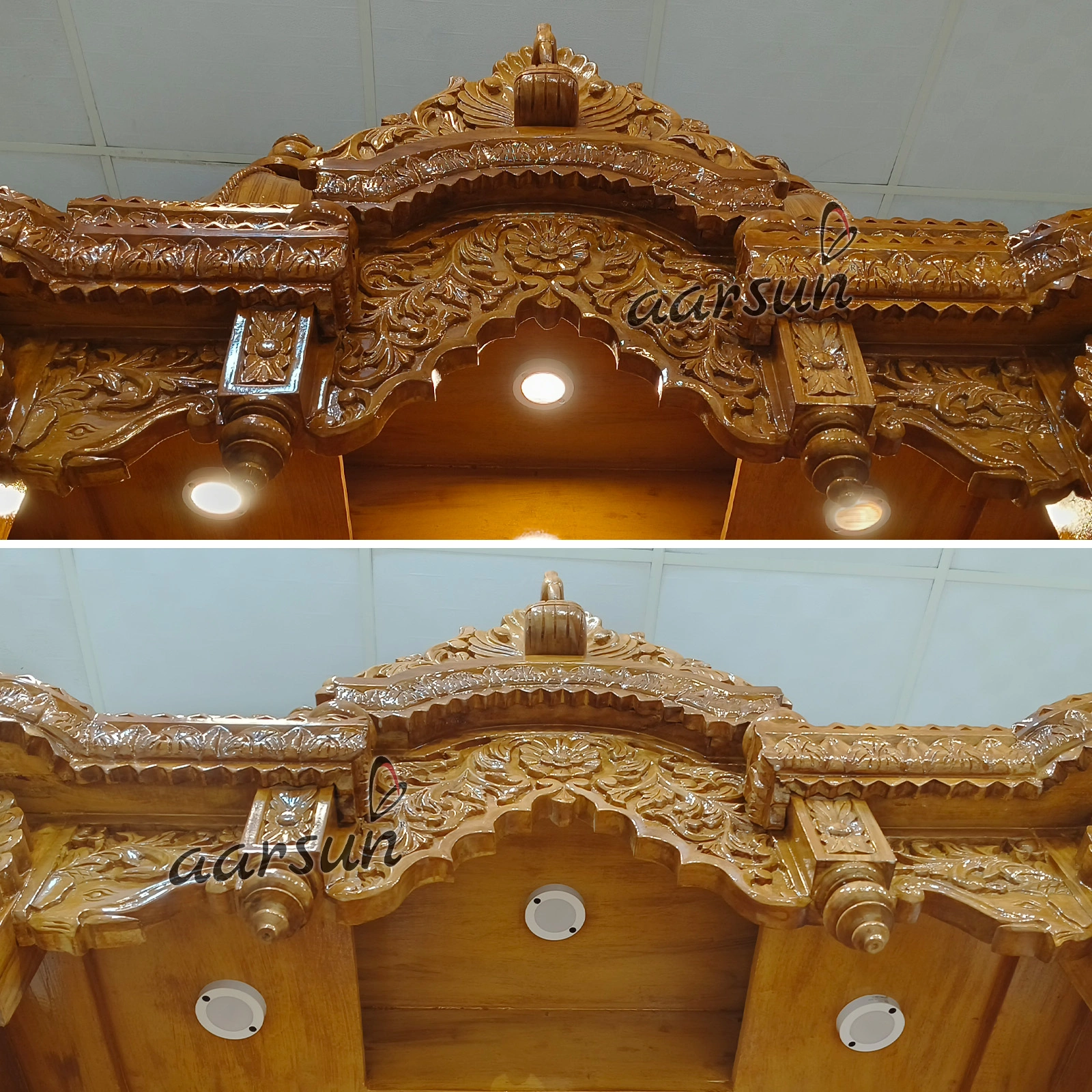 Easy-to-Move Wooden Big Temple for Home (LED And Wheels) View 4