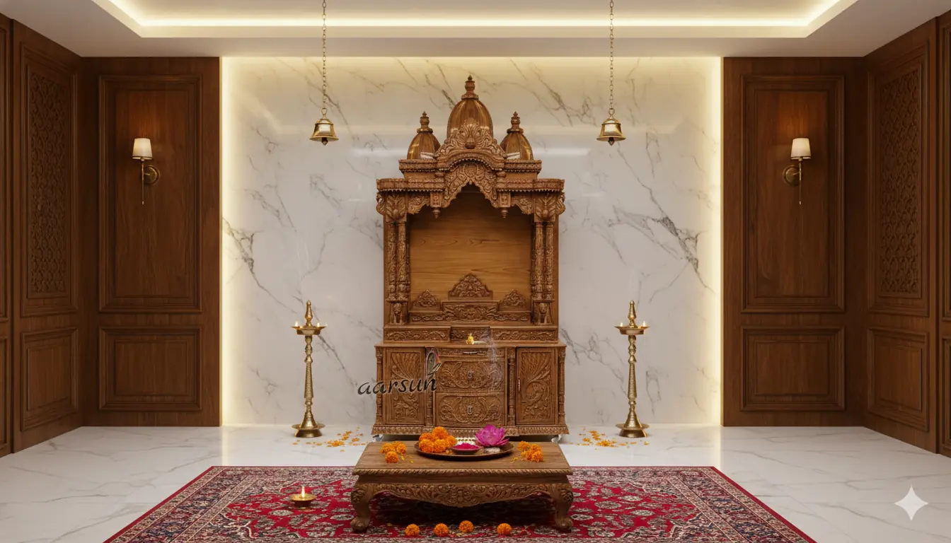 Easy-to-Move Wooden Big Temple for Home (LED And Wheels)