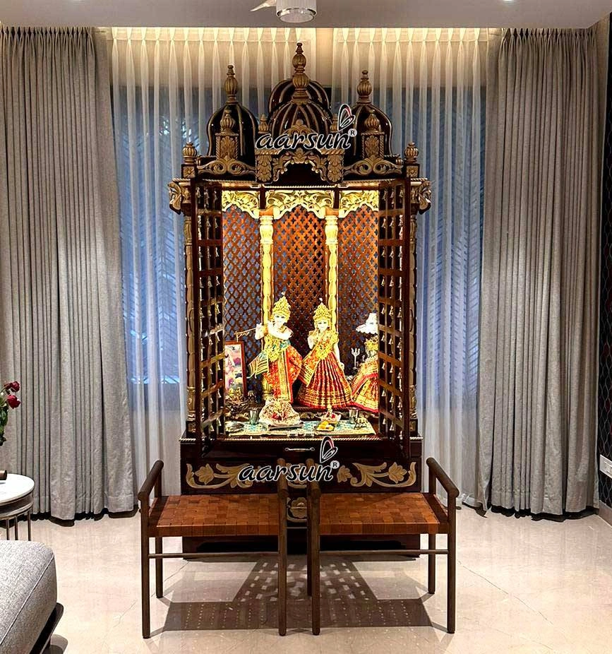Elegant Handcrafted Wooden Mandir for Home View 3