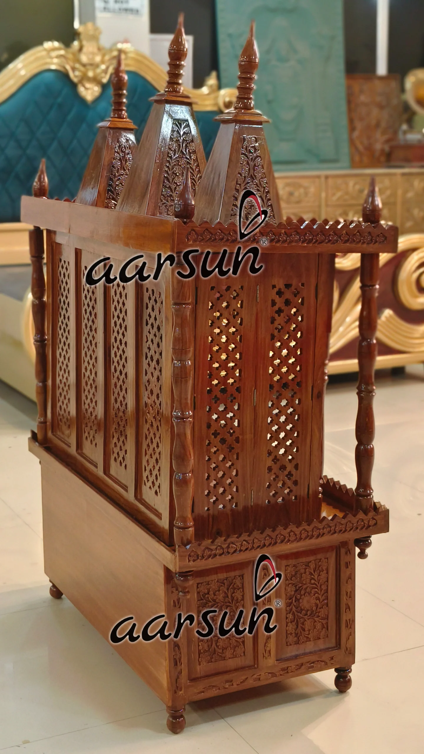 Folding Wooden Temple in Natural Polish View 2