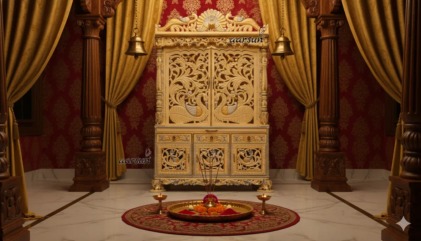 Fully Hand carved Temple with Peacock Carving