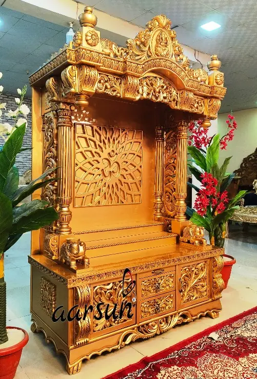 Golden Mandir design for home - MNDR - 992 View 3