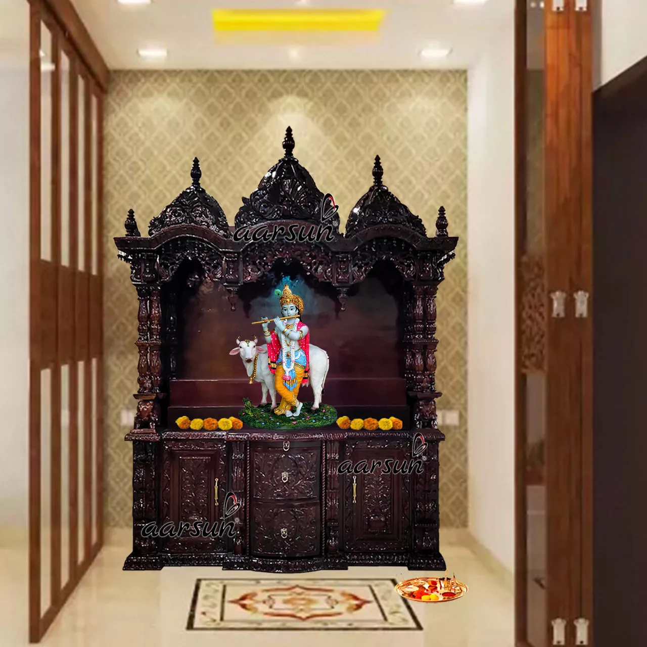 Krishna Mandir Handcrafted in Teak YT-522 View 2