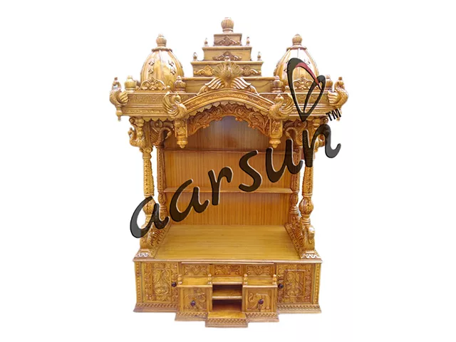 Hand Carved Wooden Mandir In Teak Wood MNDR-0024 View 3