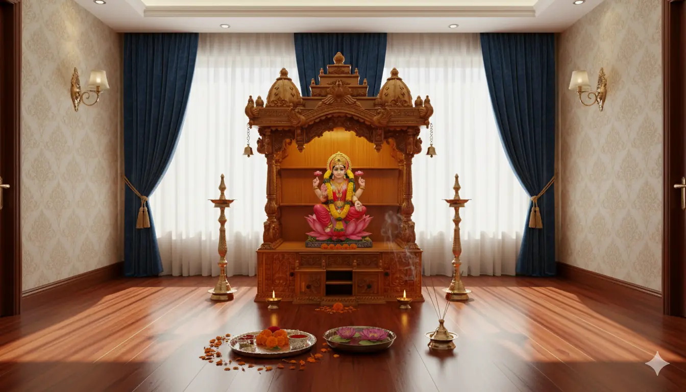Hand Carved Wooden Mandir In Teak Wood MNDR-0024