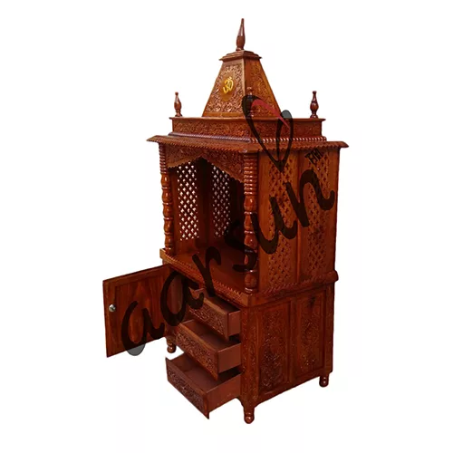 Hand-carved Wooden Pooja Temple MNDR-0051JC View 4