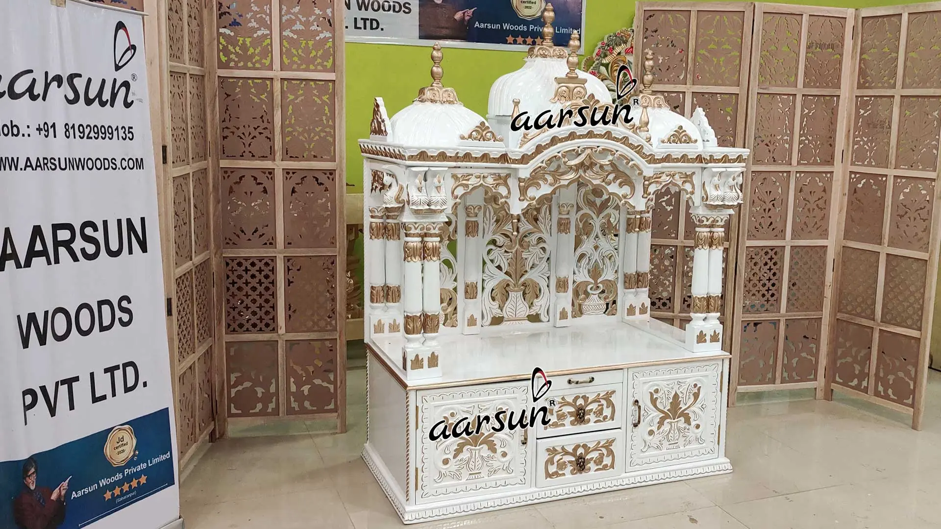 Handcarved White & Gold ISKCON Temple YT-642 View 4