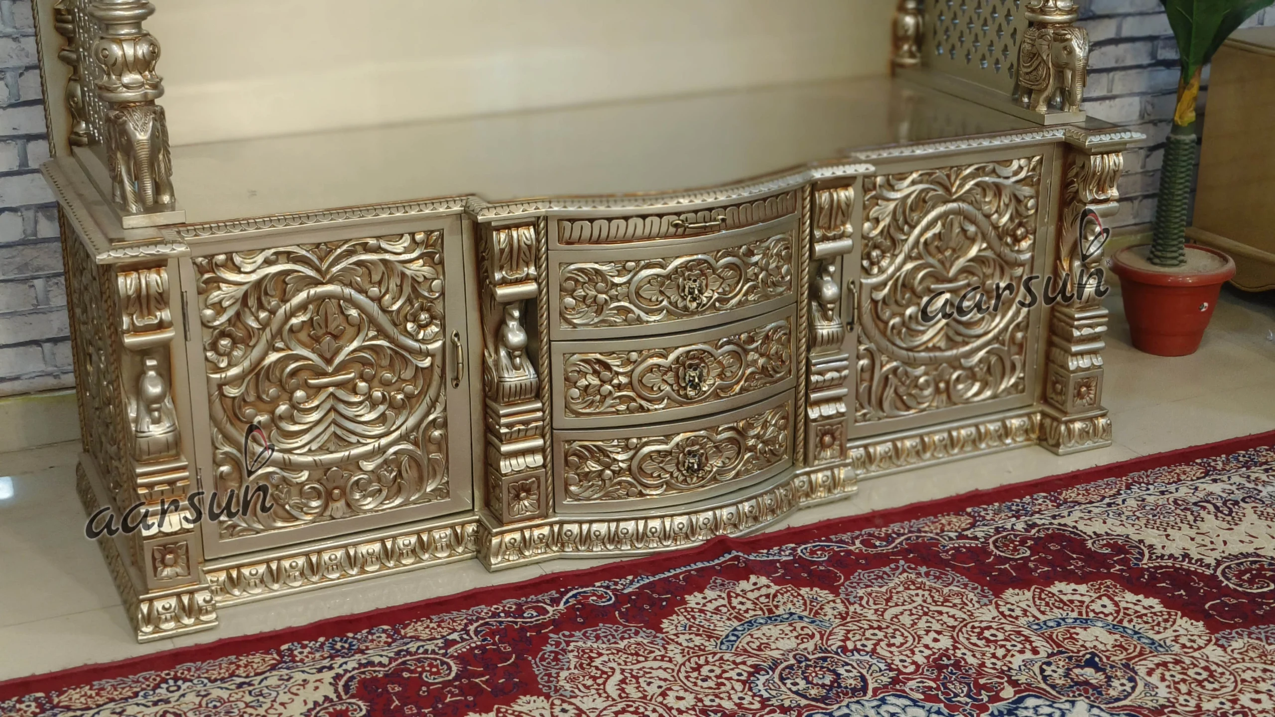 Handcrafted Designer Mandir with Intricate Carving View 4
