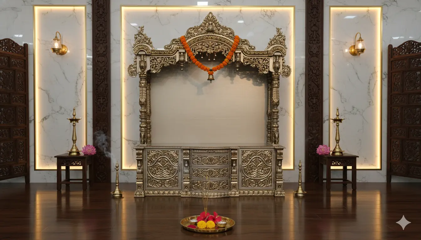 Handcrafted Designer Mandir with Intricate Carving