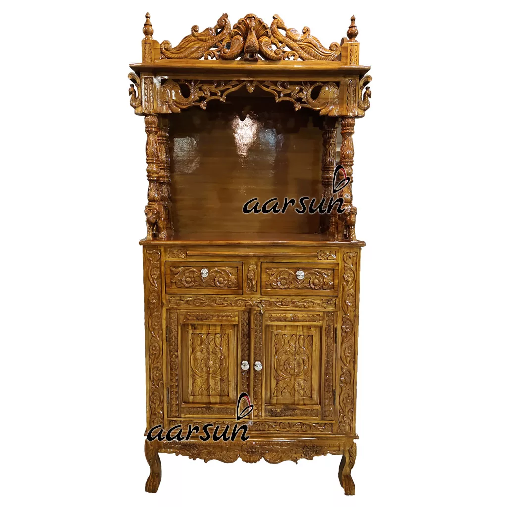 Teak Wood Designer Temple with Cabinet YT-306 View 3