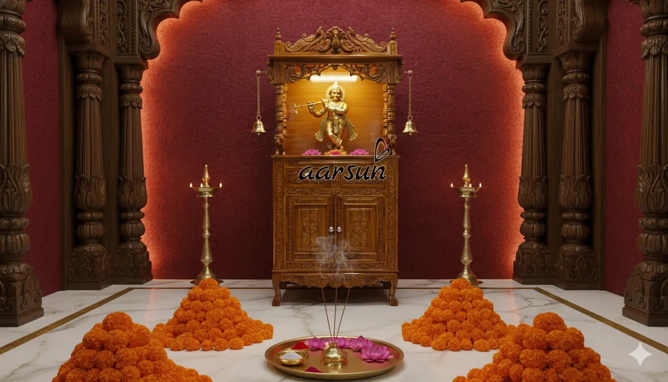 Teak Wood Designer Temple with Cabinet YT-306