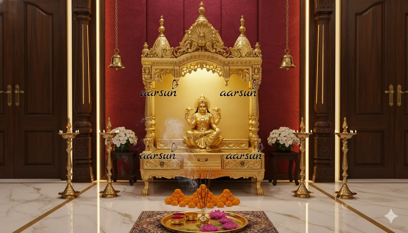 Gold Finish Temple in Teak Wood YT-313