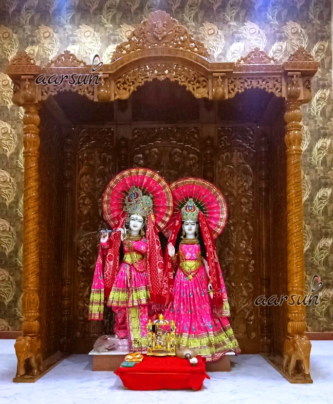 Handcrafted Wooden Mandir with Intricate Carving View 3