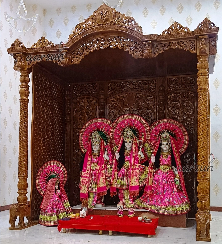Handcrafted Wooden Mandir with Intricate Carving View 4