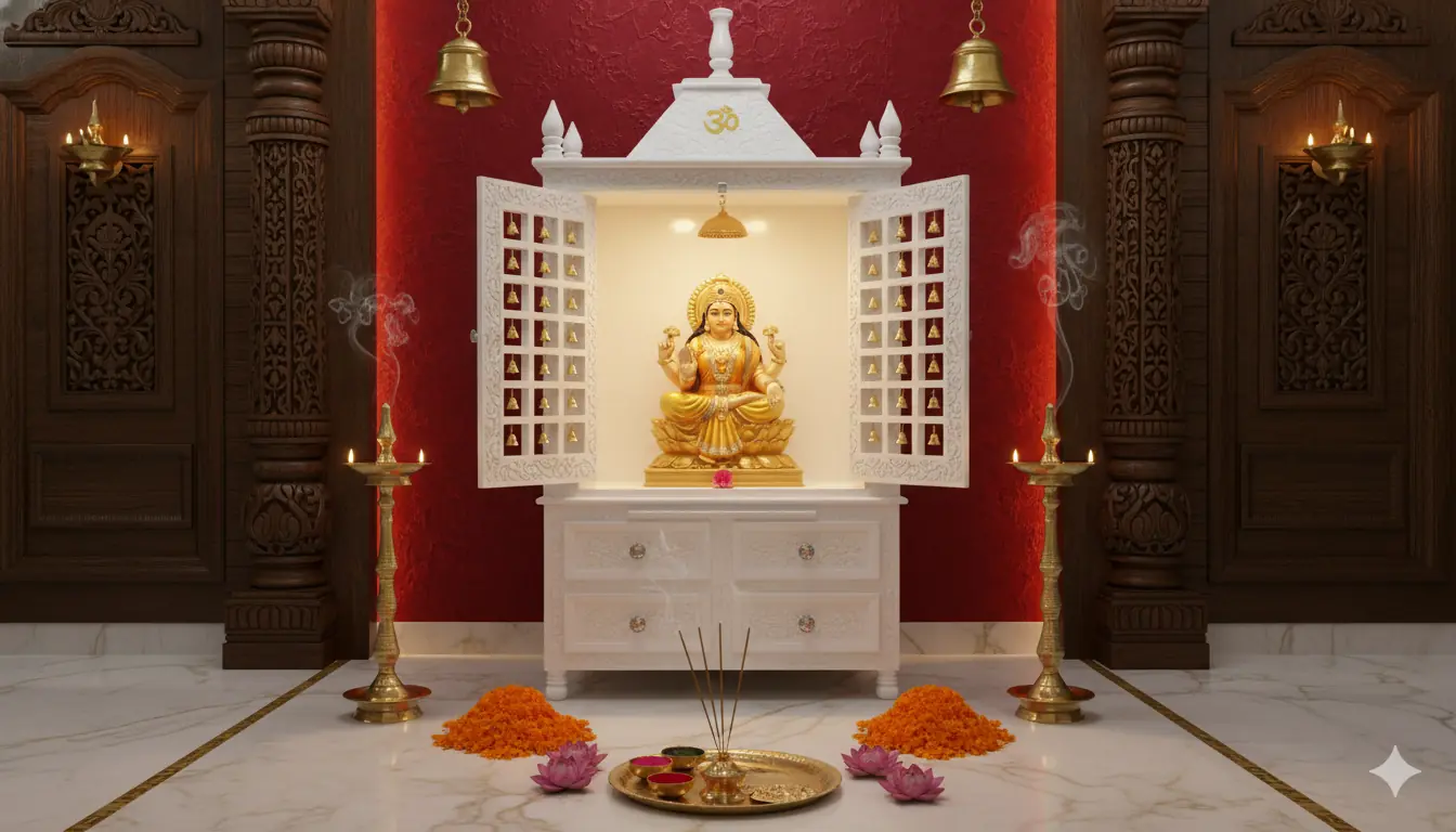 Temple / Pooja Mandir in White Finish - TEAKWHT-002