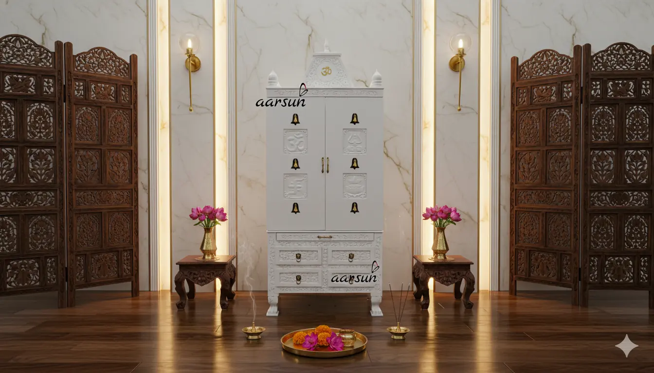 Home Temple Design - Om, Trishul, Swastik, Kalash View 2