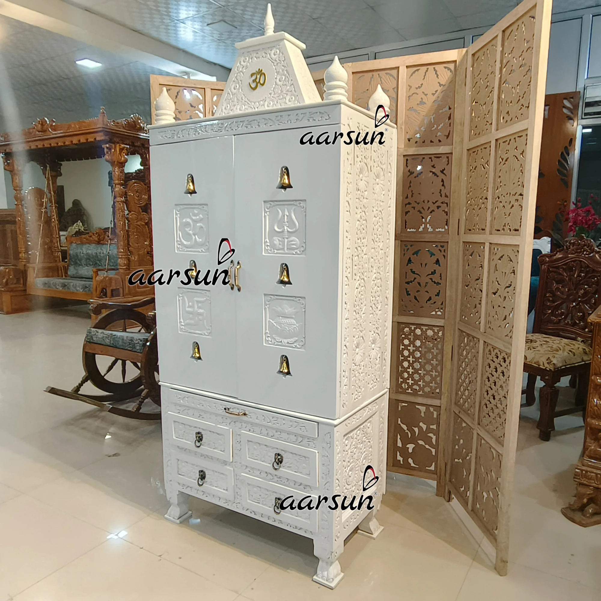 Home Temple Design - Om, Trishul, Swastik, Kalash View 3