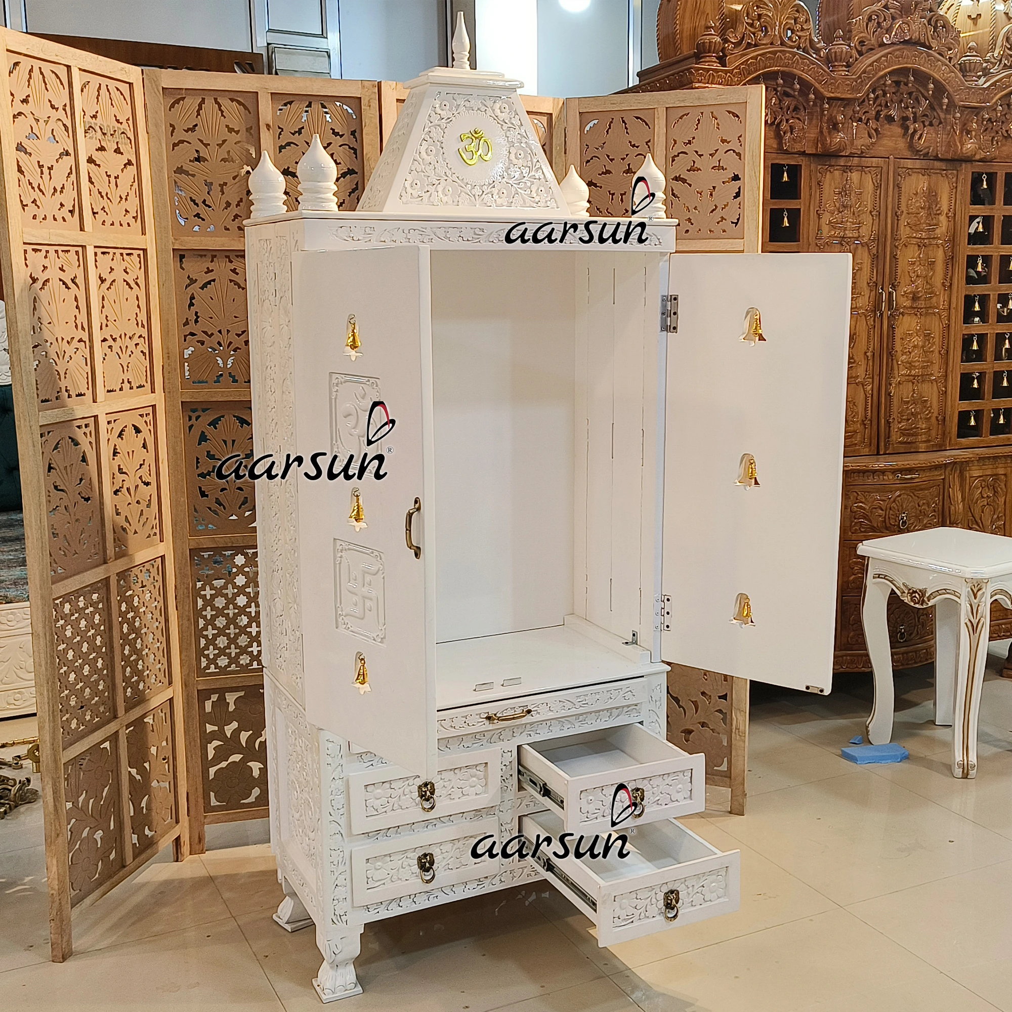 Home Temple Design - Om, Trishul, Swastik, Kalash View 4