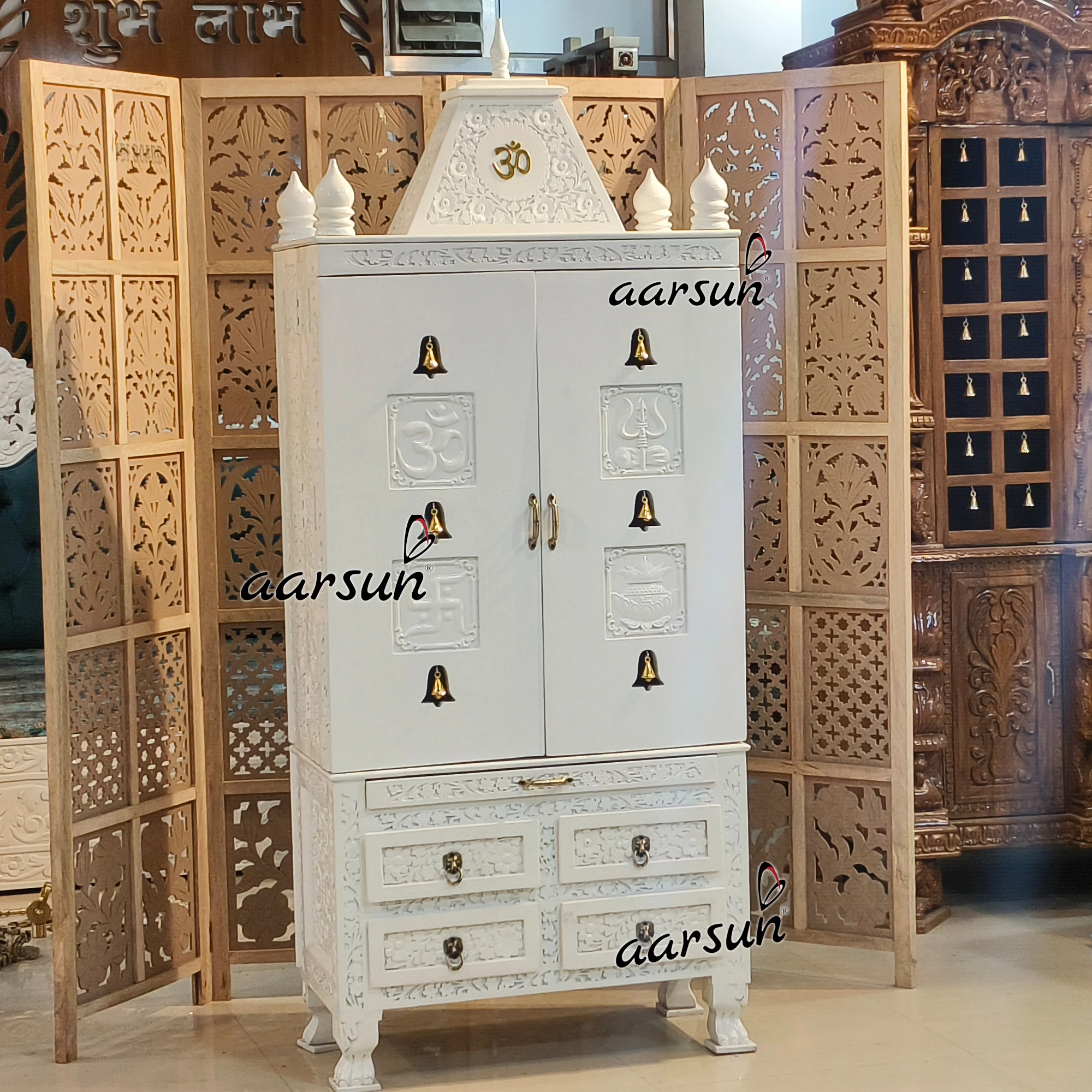 Home Temple Design - Om, Trishul, Swastik, Kalash View 5