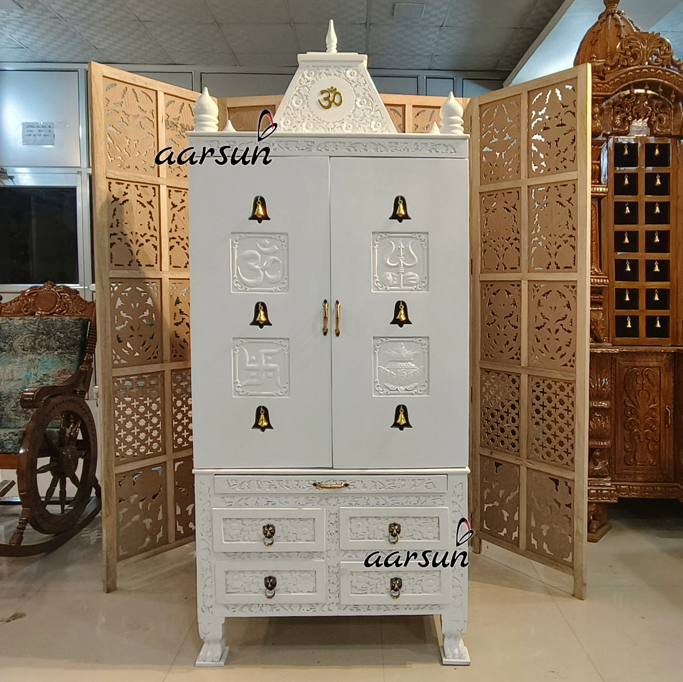 Home Temple Design - Om, Trishul, Swastik, Kalash View 6