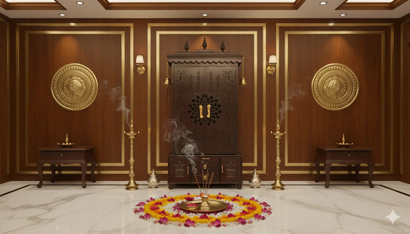 Home Temple with Pocket Door, Ghar ka Mandir with Video View 2