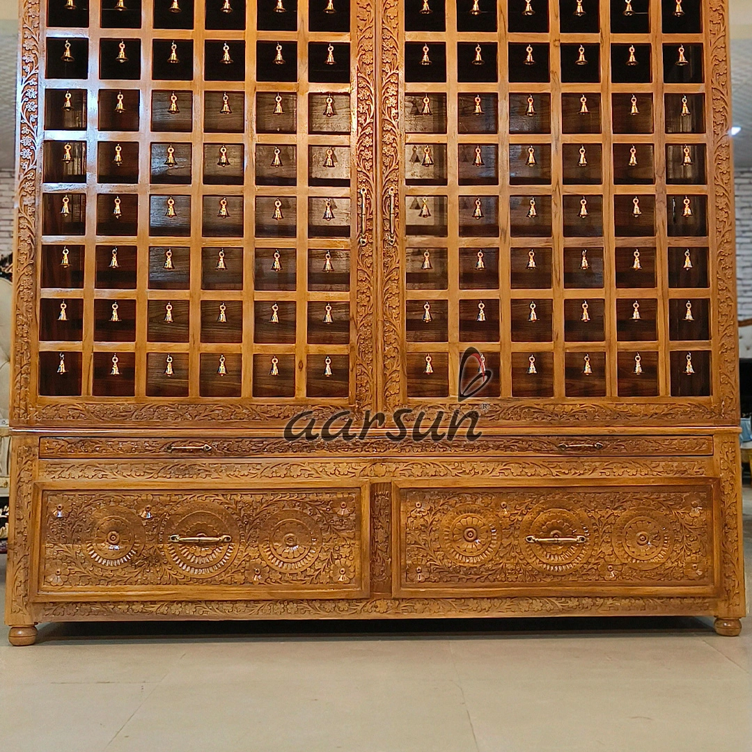 Intricately Carved Wooden Temple with Drawers View 2