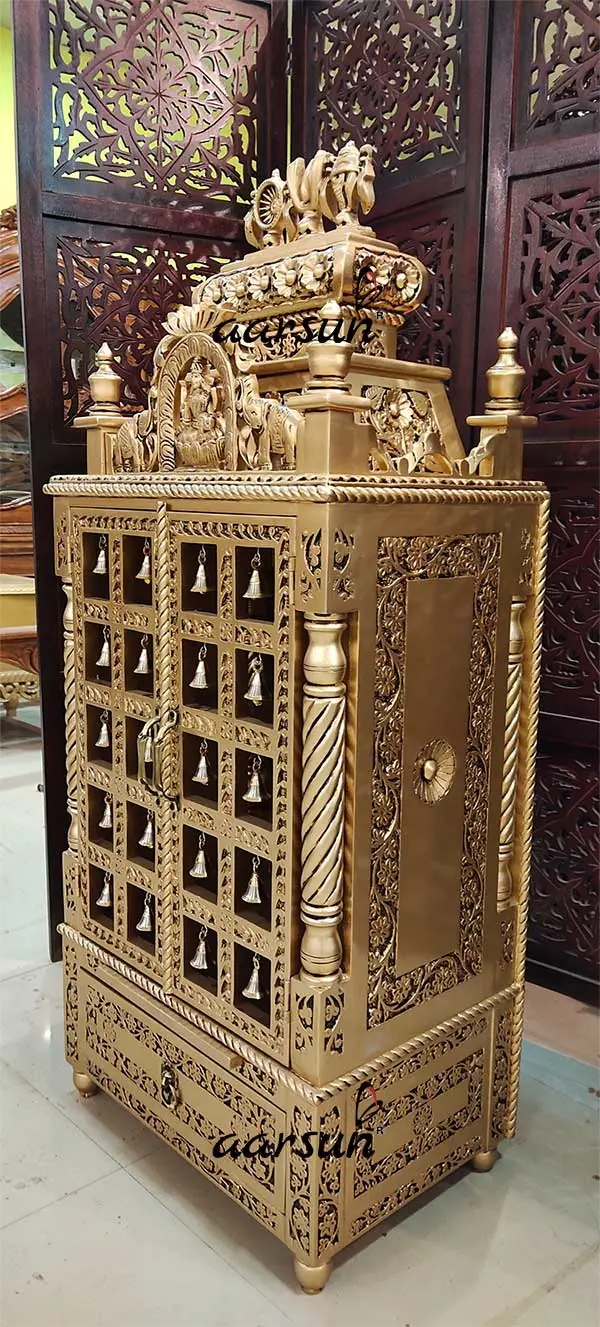 Lakshmi Ji Mandir Design in Teak - Antique Gold Finish MNDRG-001 View 4