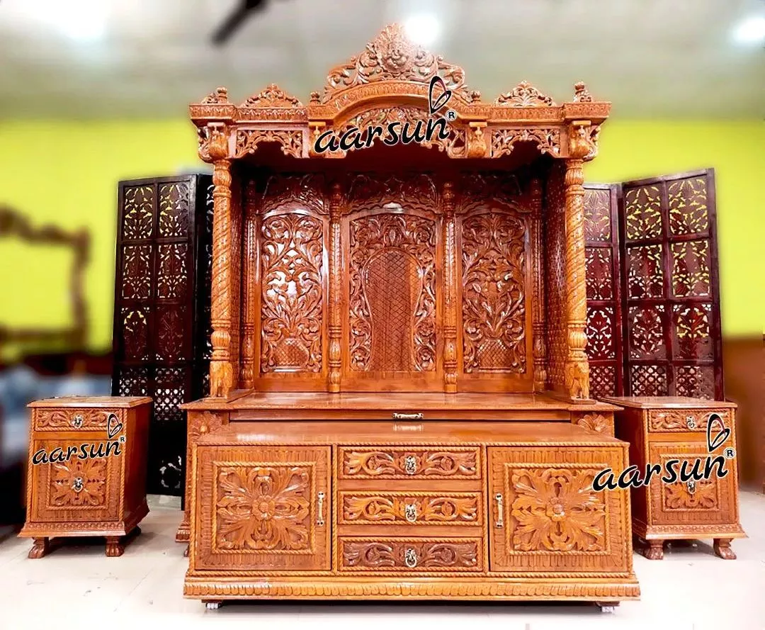 Pooja Mandir with Sliding Cabinet & 2 Side Cabinets YT-652 View 3