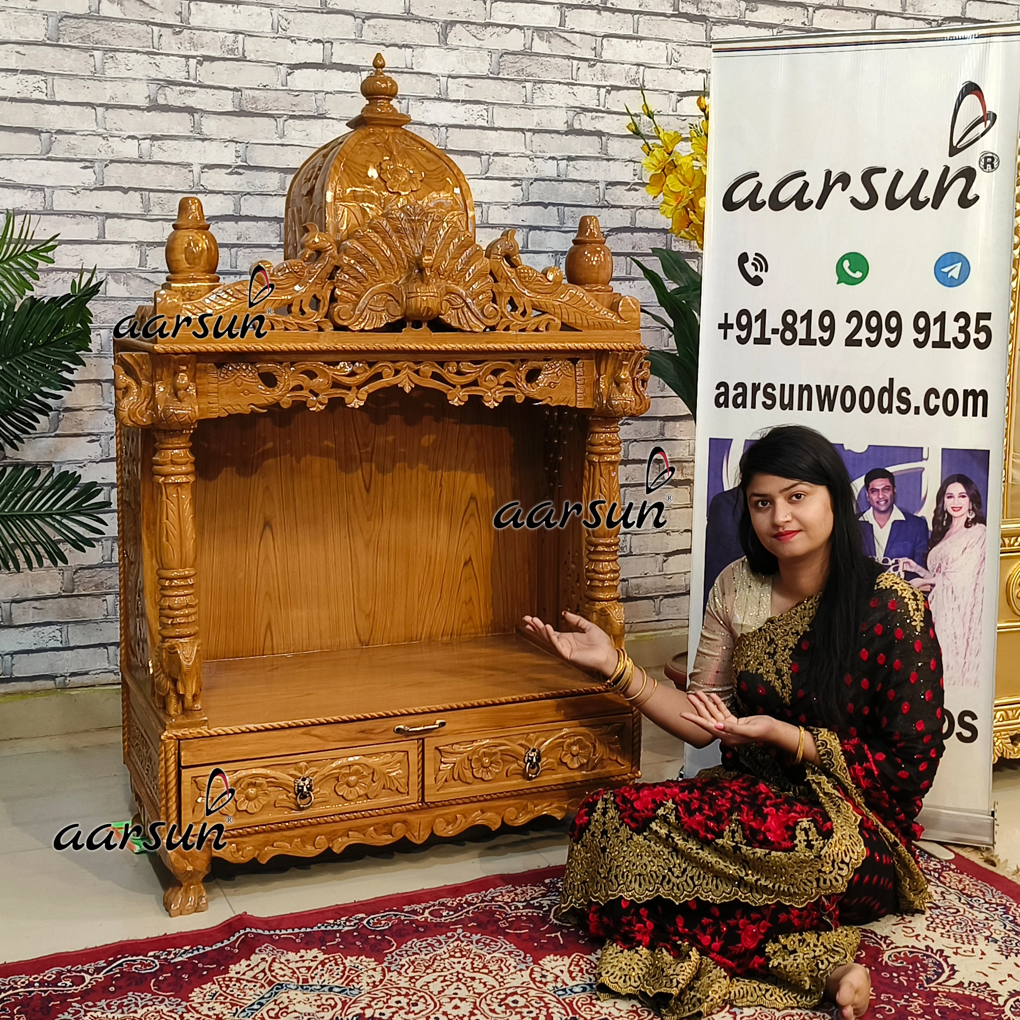 Latest Peacock Design Wooden Temple View 2