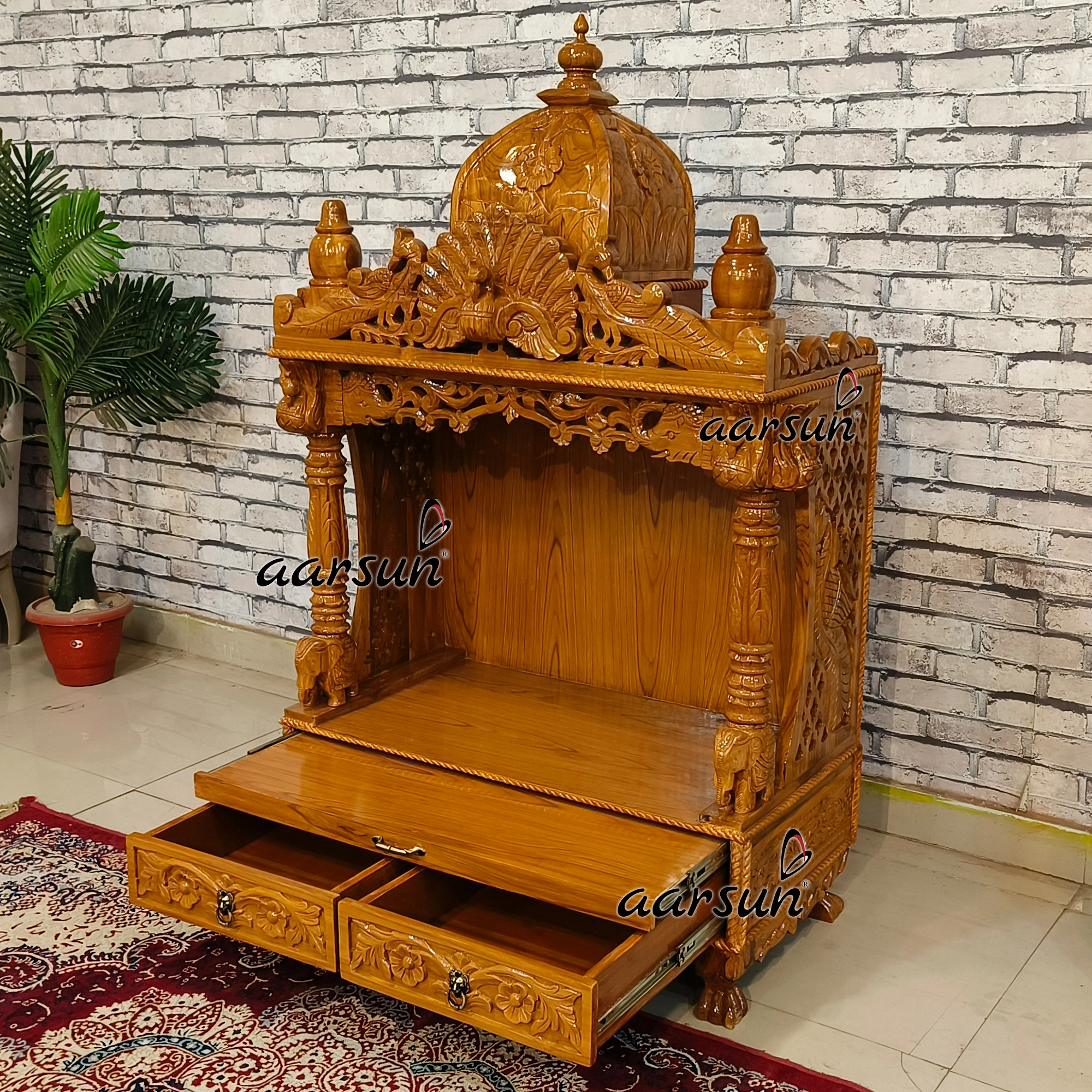 Latest Peacock Design Wooden Temple View 4