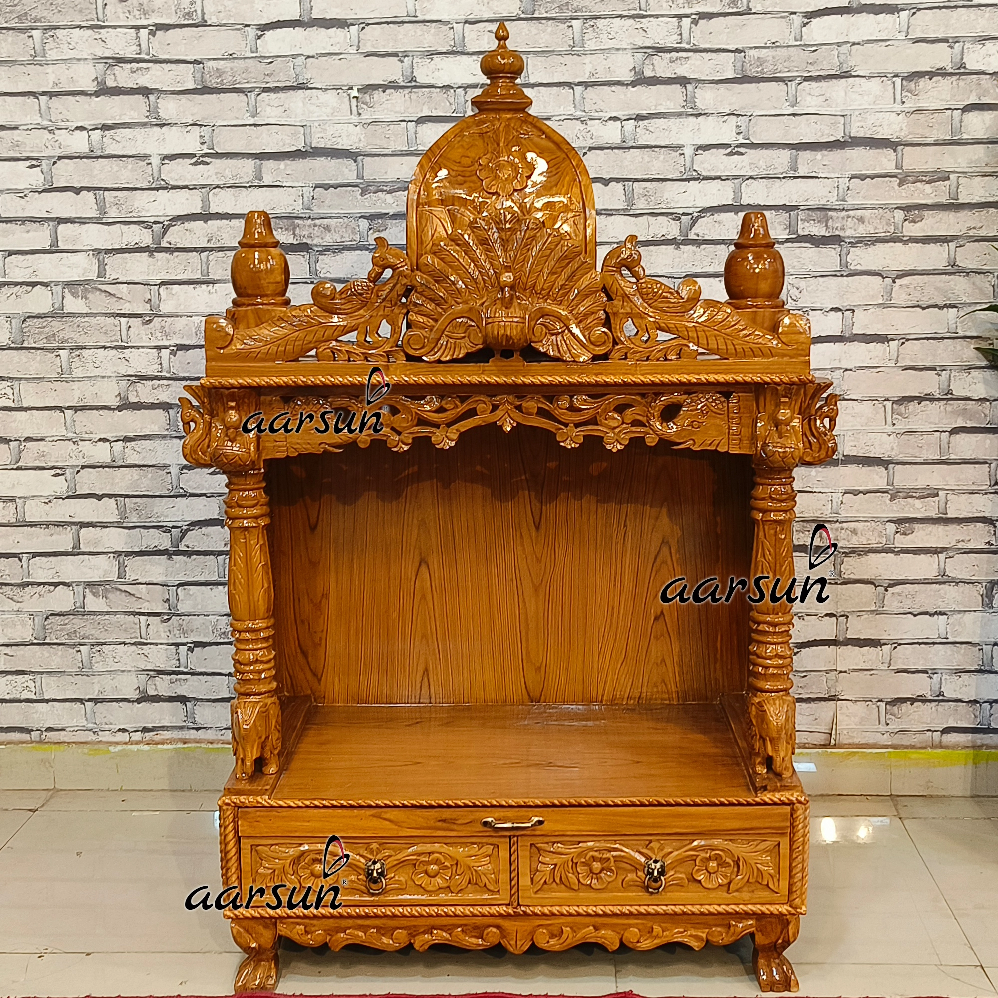Latest Peacock Design Wooden Temple View 8