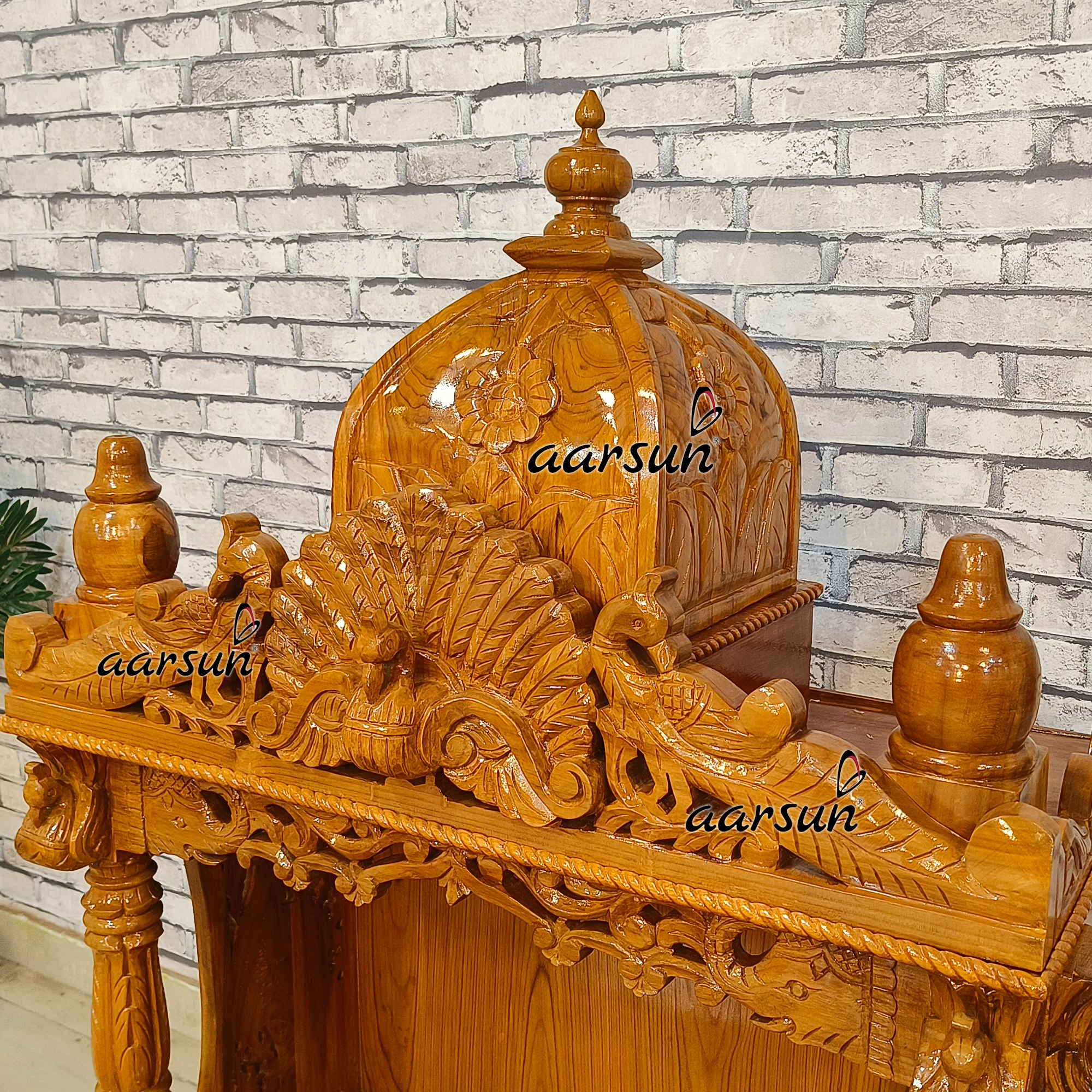 Latest Peacock Design Wooden Temple View 9