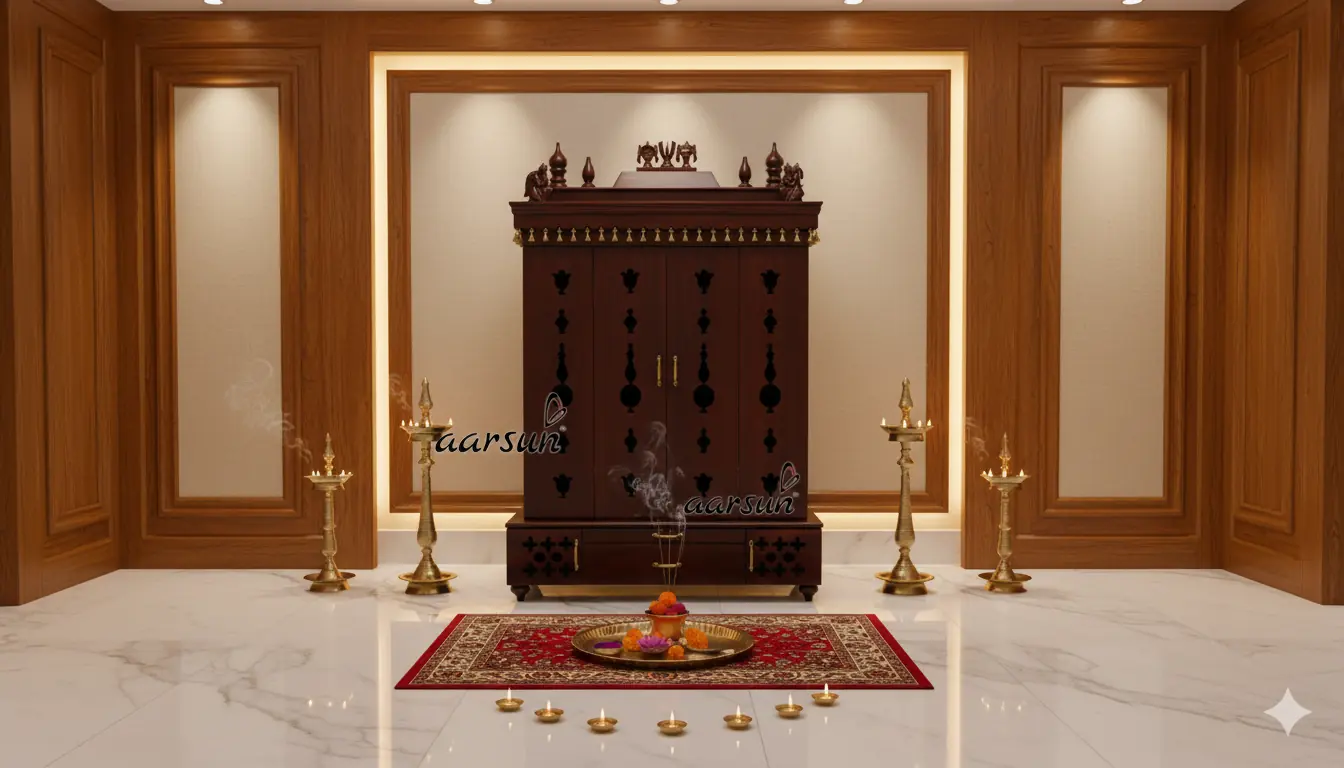 Mandir with Space-Saving 2D Design Foldable Doors