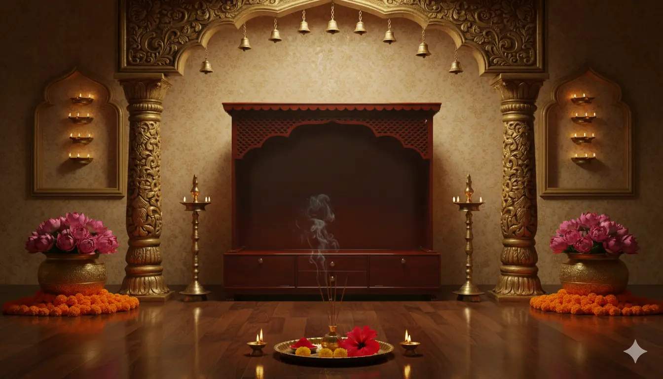 Modern Pooja Mandir for home Wooden Jali design