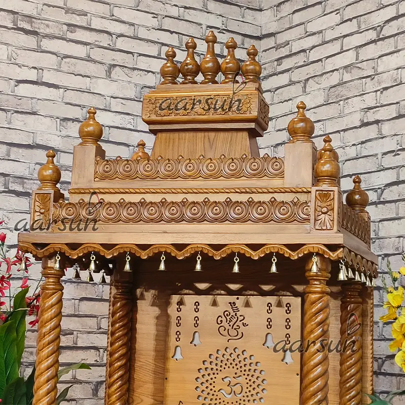Modern Pooja Mandir with Back Om Design, Jali Work View 3
