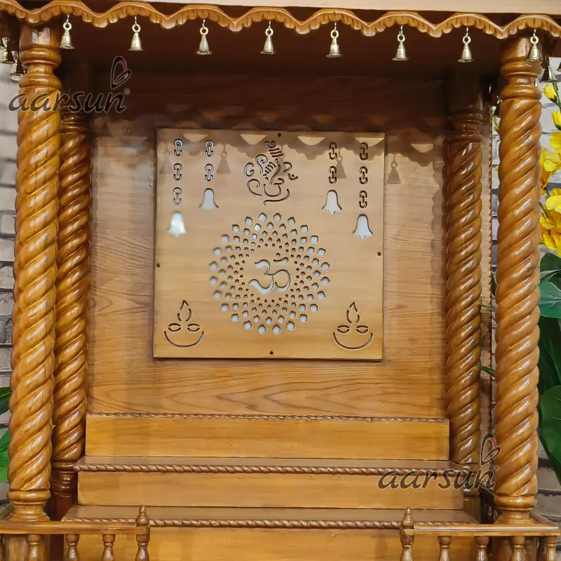 Modern Pooja Mandir with Back Om Design, Jali Work View 5