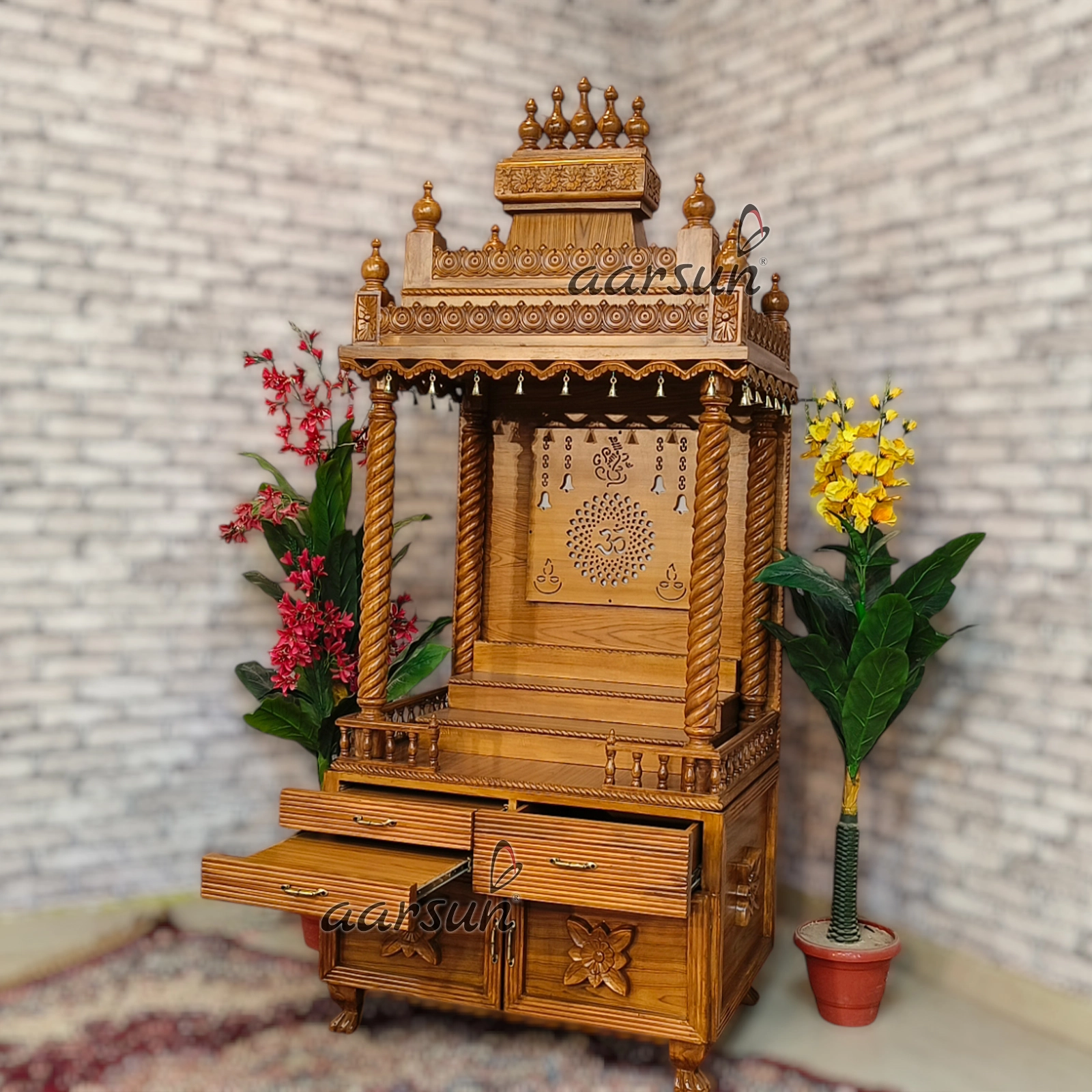 Modern Pooja Mandir with Back Om Design, Jali Work View 8