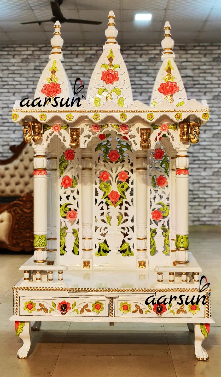 North Indian Design Temple in Marble White Polish View 3