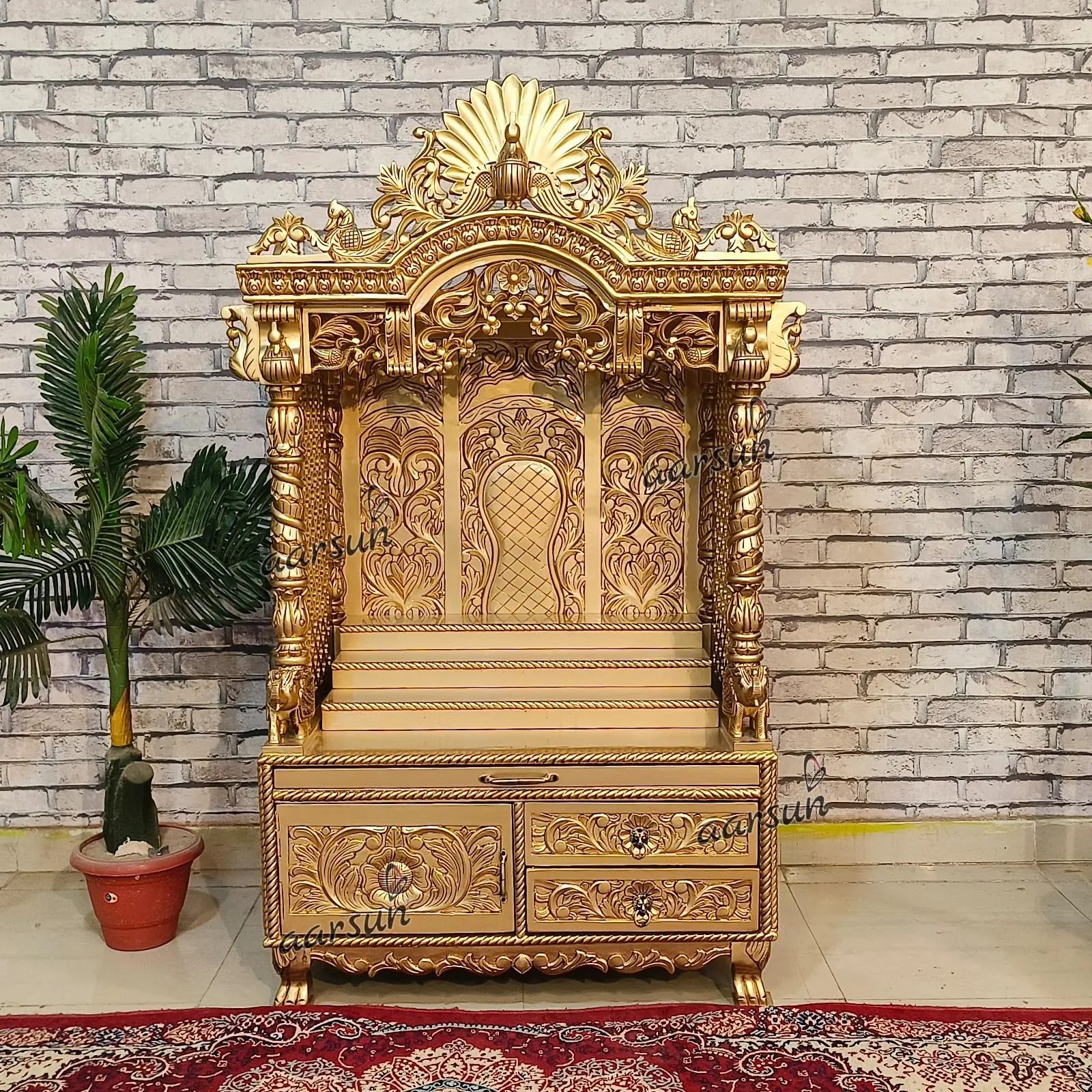 Wooden Handcrafted Antique Temple Design View 3